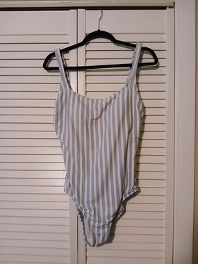 Classic Blue and White Striped One-Piece Swimsuit